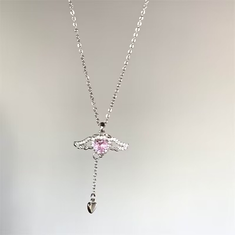 IFYOU Jika Anda Sederhana Y2K Perak Kristal Kupu-Kupu Kalung Fashion Merah Muda Jantung Choker Liontin Kalung Untuk Wanita Perhiasan Aksesoris