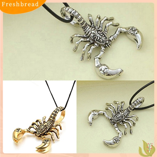 {In Stock} Kalung Pendek Pria Punk Vintage Ukir Scorpion Liontin Tali Kulit Imitasi