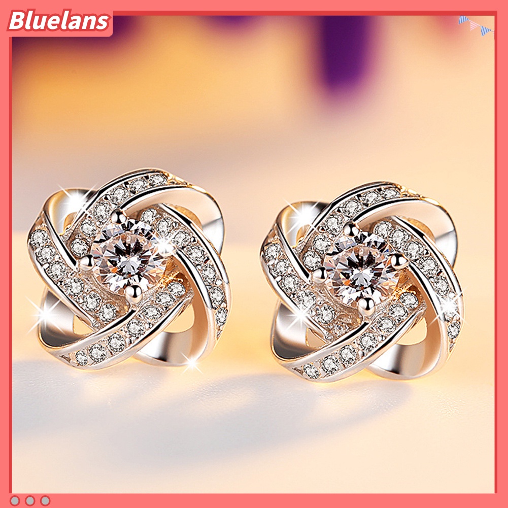 {In Stock} Fashion Perhiasan Wanita Perak Disepuh Telinga Stud Cubic Zirconia Berlian Imitasi Anting