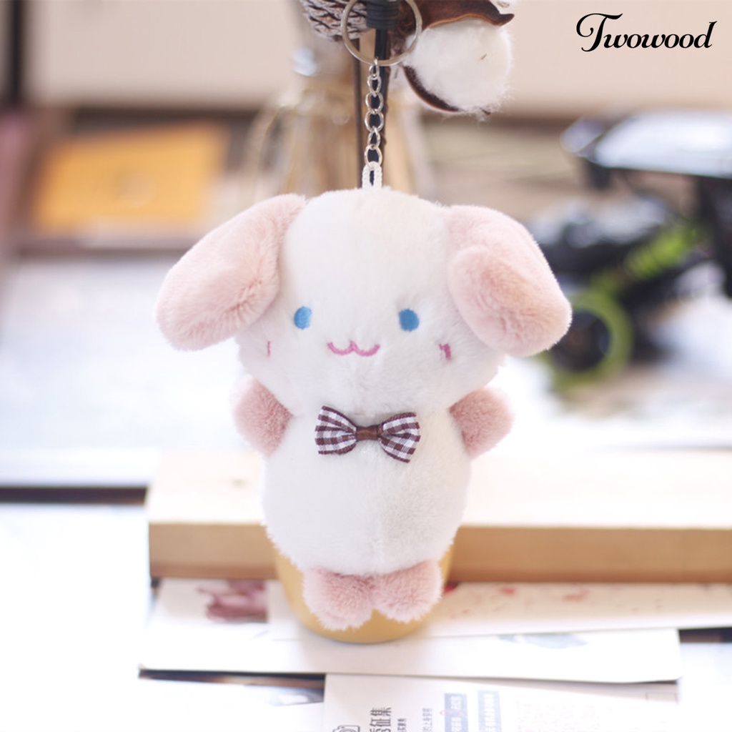 Twowood 12 cm Plush Key Pendant PP Katun Isi Penuh Kotak-Kotak Busur Anjing Boneka Mainan Mewah Dekorasi Indah Boneka Anjing Kecil Gantungan Kunci Tas Liontin Pesta Nikmat