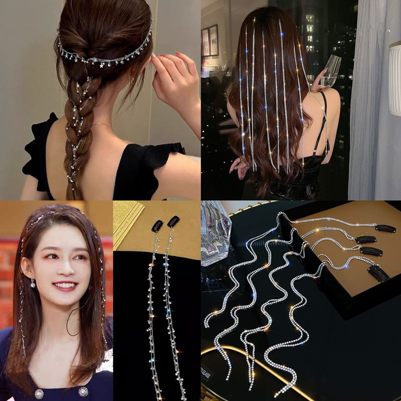 1pcs Jepit Rambut Kepang Panjang Bintang Kristal Chic Dan Bergaya Untuk Wanita Dengan Daya Tarik Tambahan Untuk Aksesoris Rambut Ponytail Anda