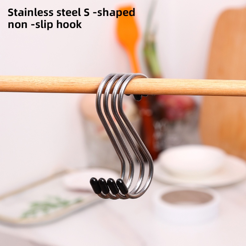 4 Pcs Stainless Steel Lemari Multi Fungsi S-shaped Hook Lemari Pakaian Handuk Panci Wajan Kait Alat Penyimpanan Kamar Mandi Dapur Rumah Tangga