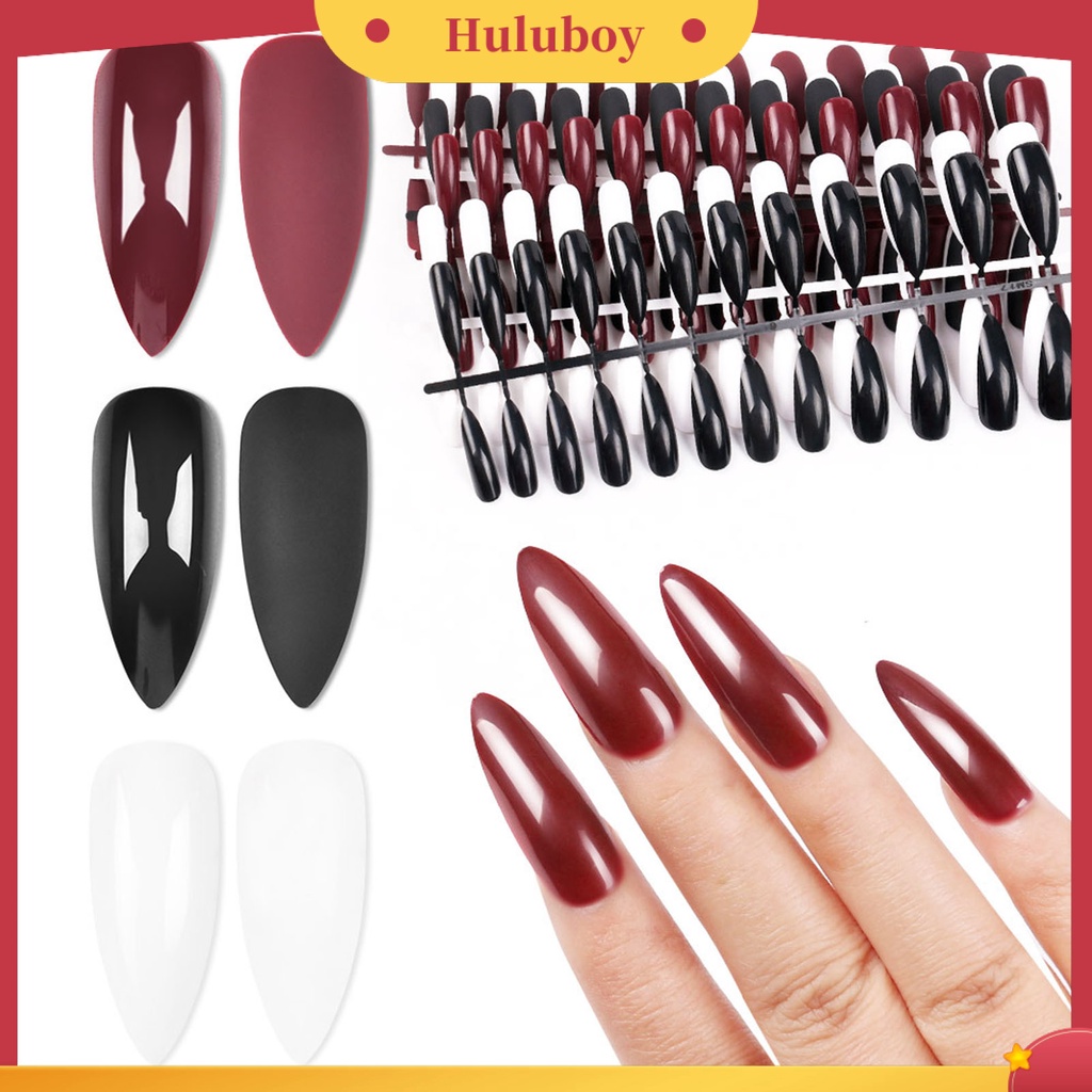 {In Stock} Nail Tips Warna Solid Panjang Runcing Manicure Decor Oval Matte Kuku Palsu Untuk Pesta