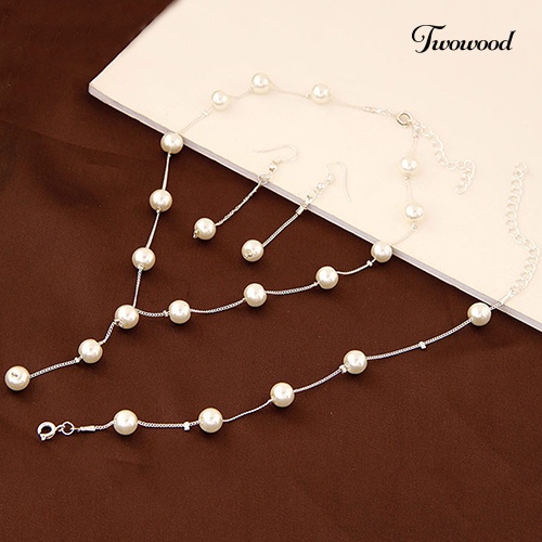 Twowood Princess Sweet Banquet Set Perhiasan Mutiara Imitasi Kalung Gelang Anting