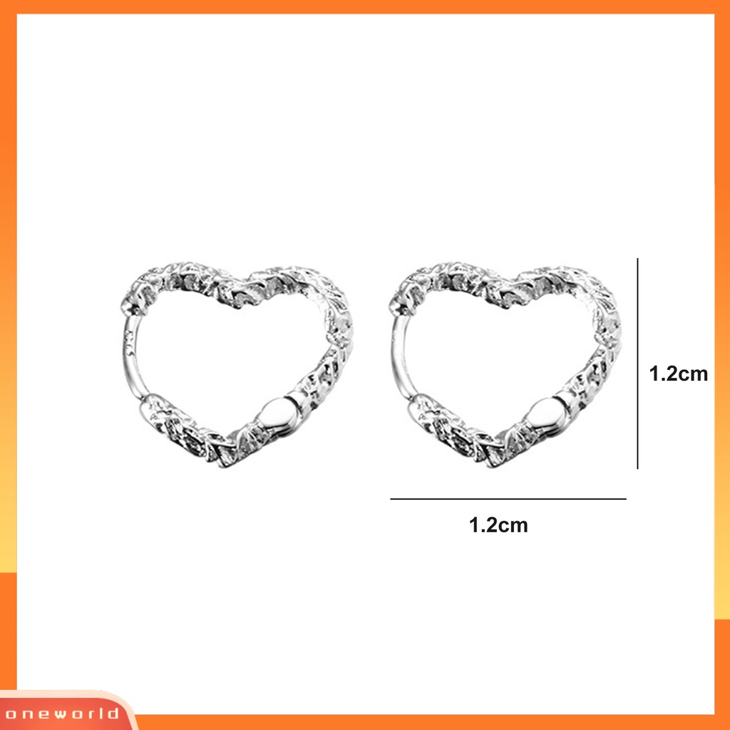 [OWR] 1pasang Telinga Jepit Pola Tridimensi Geometris Temperamen Berongga Perak Jarum Dekorasi Ornamen Bertekstur Jantung Hoop Anting Perhiasan Fashion
