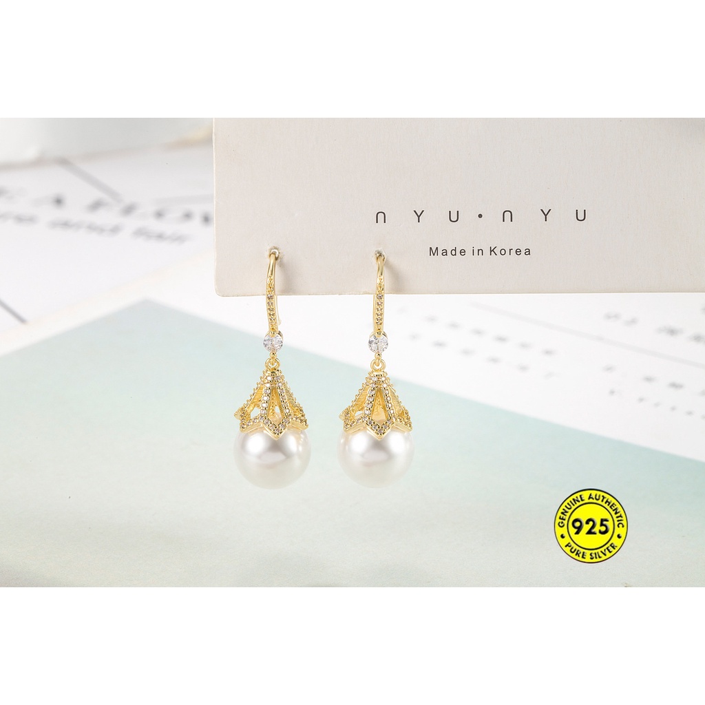 18k Emas Tergabung Zirkon Belah Ketupat Anting Perempuan Sosialita Rumbai Tetesan Air Shell Pearl Earrings U1231