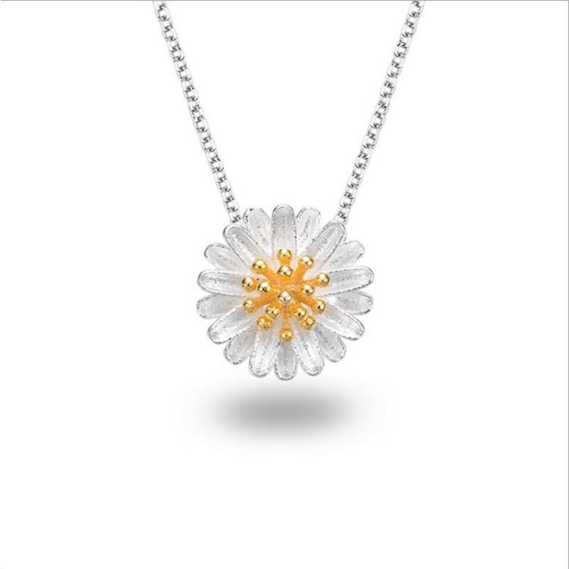 Goldkingdom Fashion Perhiasan Aksesoris Ready Stock Daisy Kecil Kalung Liontin Wanita Kerah Pendek Rantai Perak Berlapis Ornamen