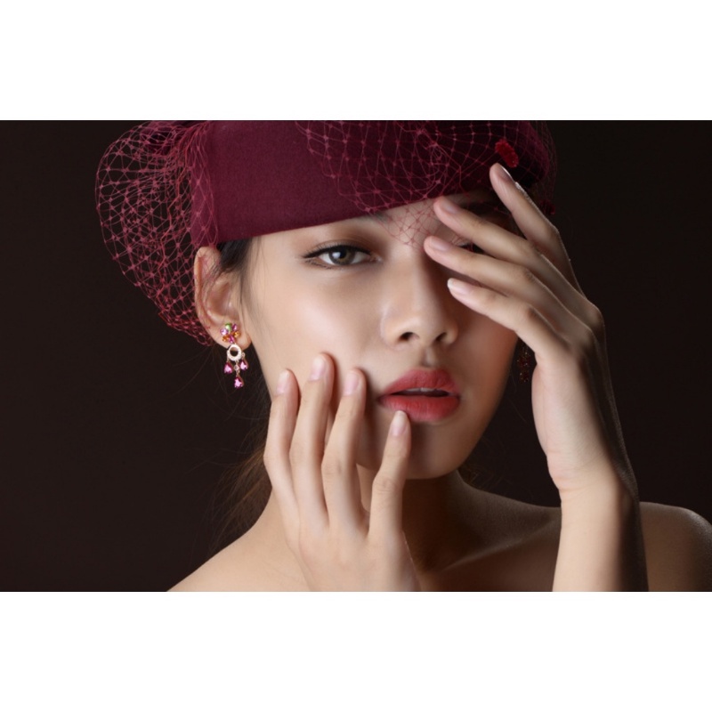 Goldkingdom Aksesoris Perhiasan Fashion Ready Stock Anting Rubellite Korea, Anting Stud Batu Permata Berwarna, Perhiasan set Batu