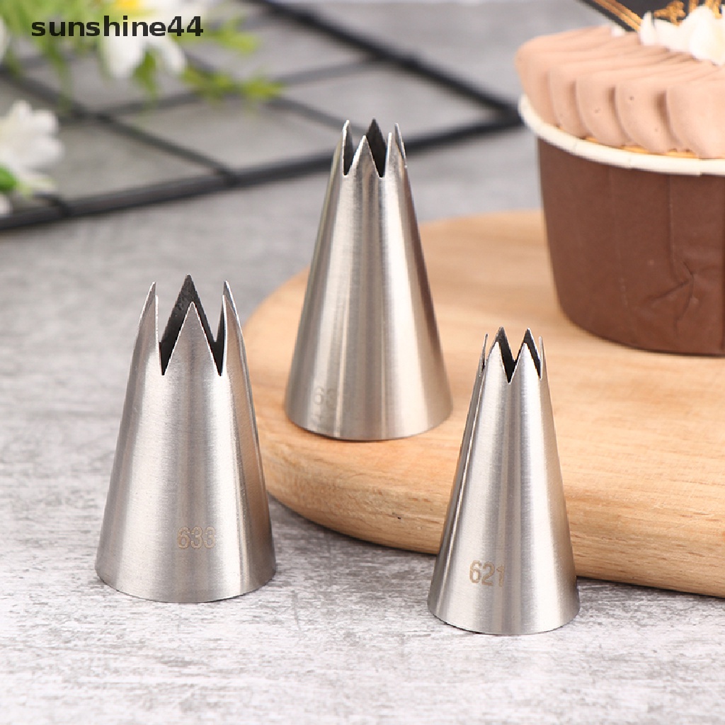 Sunshine 3Pcs Tips Piping Kue Stainless Steel Kue Cookies Icing Piping Pastry Nozel ID