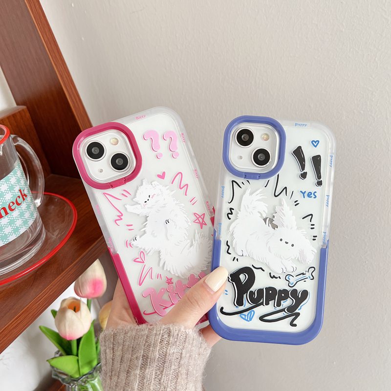 【2 Holder】Freak Out Kitty Puppy Girl Woman Soft Case iP iPhone X XR XS Max 11 12 13 14 + Plus Pro Max FTD Casing Apple