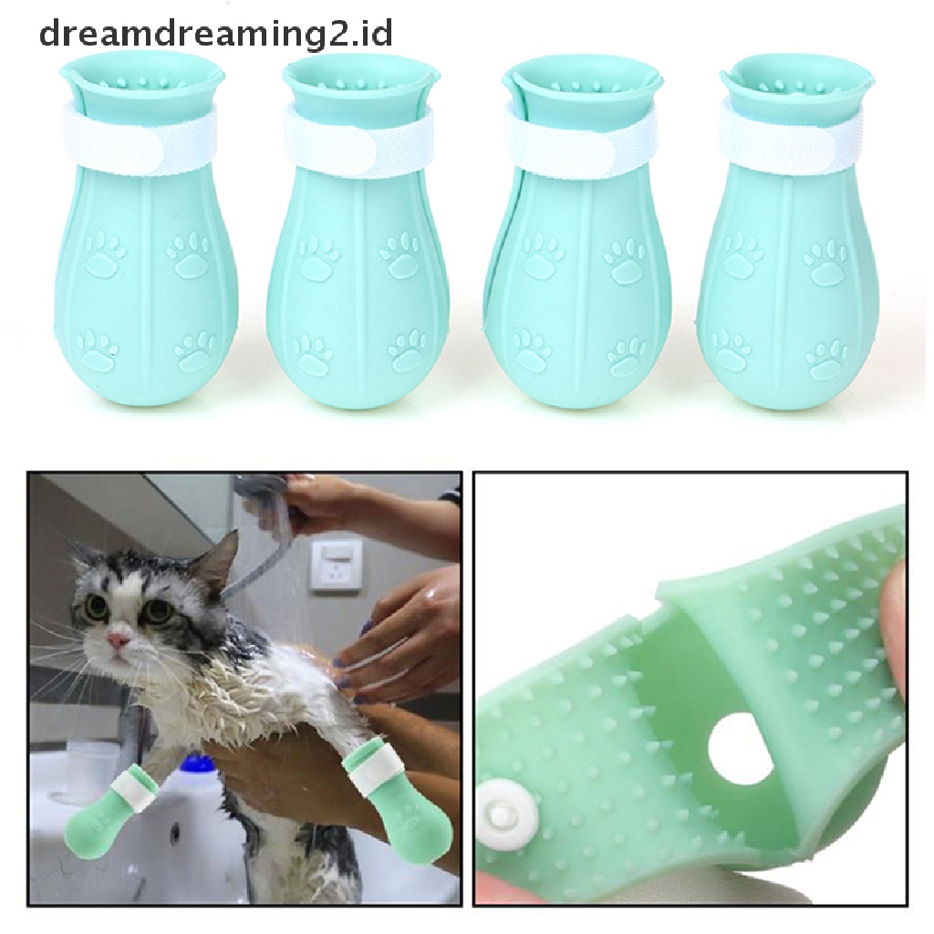 (hot) Penutup Cakar Kucing Anti Mandi Besar Washing Cat Claw Cover Potong Kuku Penutup Kaki//