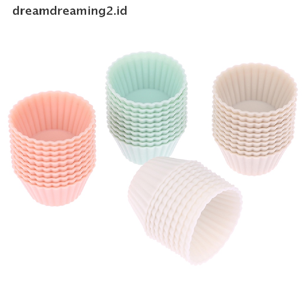 (hot) 10pcs Cetakan Kue Silikon Bentuk Bulat Muffin Cup Mini Cake Cup Alat Dapur//