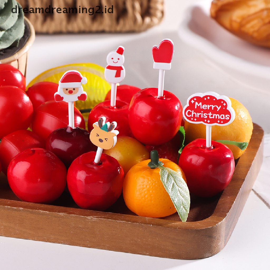 (hot) Merry Christmas Fruit Fork Kid Kue Buah Tusuk Gigi Bento Lunch Bento Pesta//