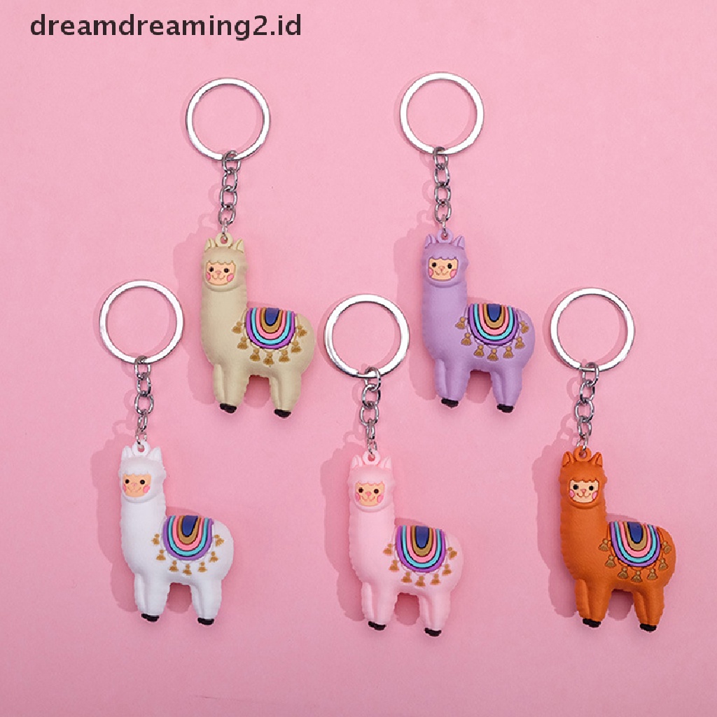 (hot) 1pc Gantungan Kunci Alpaka Kartun Llama Key Chain Women Bag Pendant Alpaka Keychains//