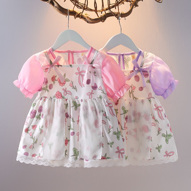 0-3 years old girl's dress summer forest country style sweet flowers fresh floral girl princess dress new