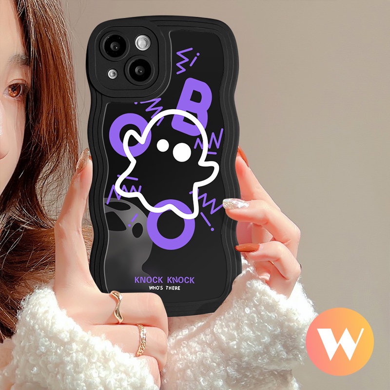 Casing Tepi Bergelombang Lembut Kompatibel Untuk iPhone 7Plus XR 6s 6 7 8 Plus 11 13 12 14 Pro Max X XS Max14 Plus SE 2020 Kartun Lucu Monster Kecil Hantu Lucu Penutup Belakang