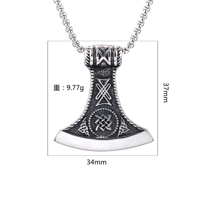 [Z H Perhiasan] Vintage Nordic Viking Myth Tomahawk Hip Hop Liontin Pria Dan Wanita Fashion Stainless Steel Kalung Punk Pesta Batu Baja Titanium Perhiasan Aksesoris