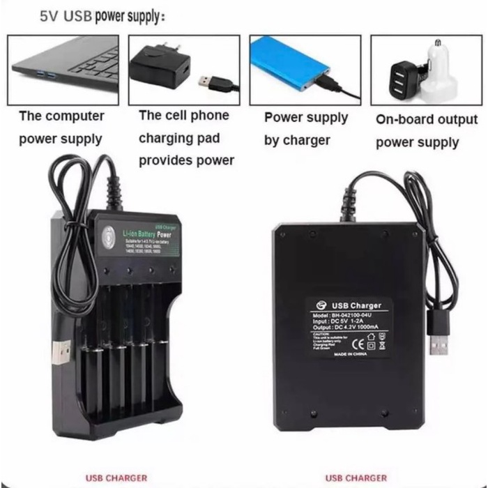 Fast Charger Baterai Battery 4 Slot USB 4.2V 2A 18650 AA AAA MS