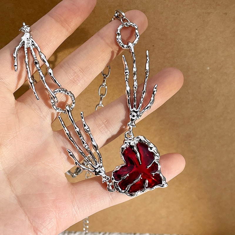 Populer Korea Ringan Mewah Fashion Cinta Merah Gaya Punk Kalung