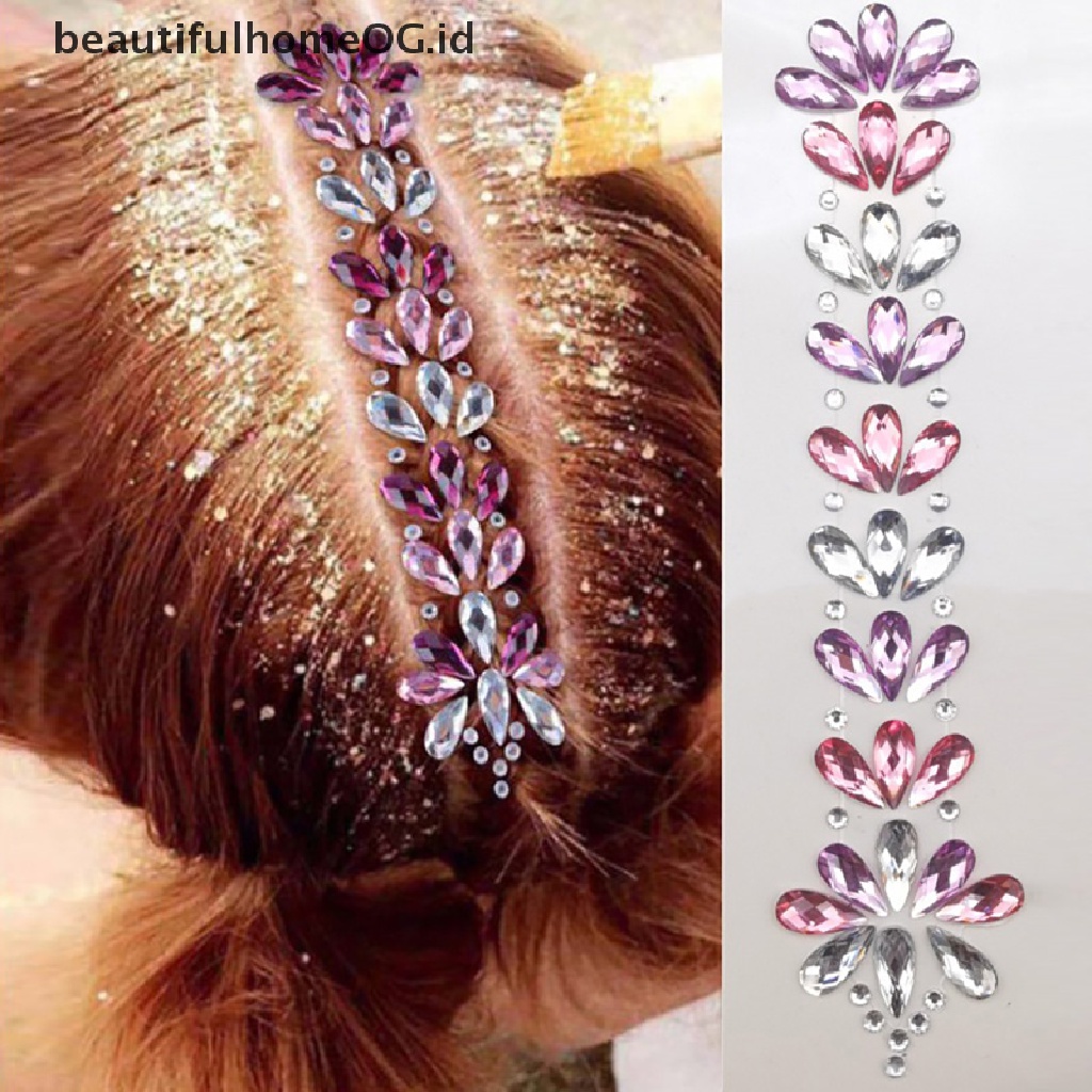 // Lebaran// Headpiece Dahi Kristal 3D Sticker Hair Jewels Glitter Face Body Tattoo Stick **
