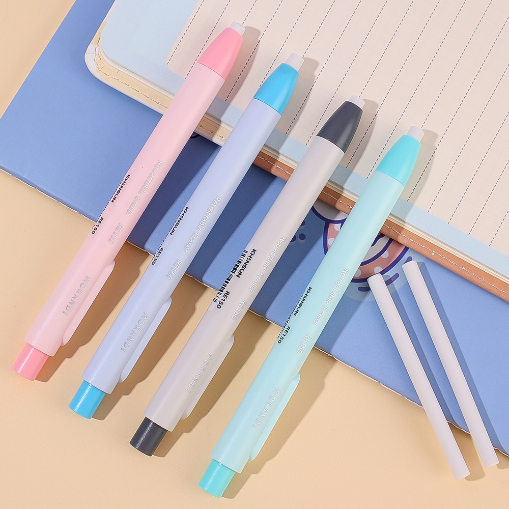 Pen Shaped Eraser Tipe Dorong Yang Dapat Ditarik/Alat Tulis Karet Pensil Portable Strip Putih Klasik