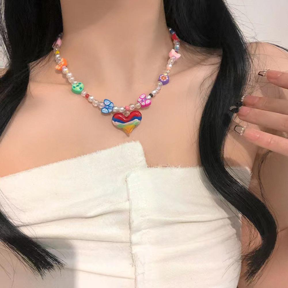 Mxbeauty Wanita Manik Kalung Indah Retro Klavikula Rantai Warna-Warni Gadis Hadiah Manis Fashion Perhiasan