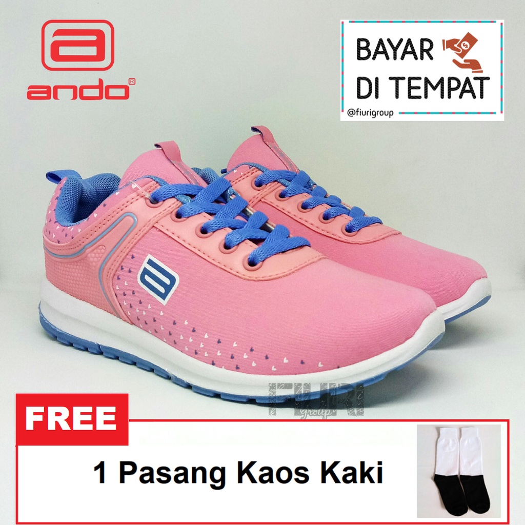 FIURI - Ando - MEGGY 37-40 Pink Biru - Sepatu Kets Wanita - Sepatu Sneakers Wanita - Sepatu Olahraga Sport Wanita - Sepatu Casual - Sepatu Jogging Lari Fitness Gym Senam Wanita- Sepatu Anak Perempuan Cewek - Sepatu Sekolah Bertali SD SMP SMA