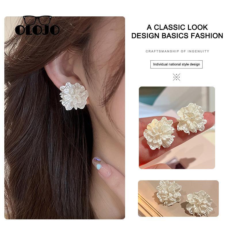 【COD】Anting Pejantan Camellia Polos Anting Lucu Trendi Sederhana925 Perak Temperamen Gadis Anting Bunga Camelia Musim Semi Musim Panas