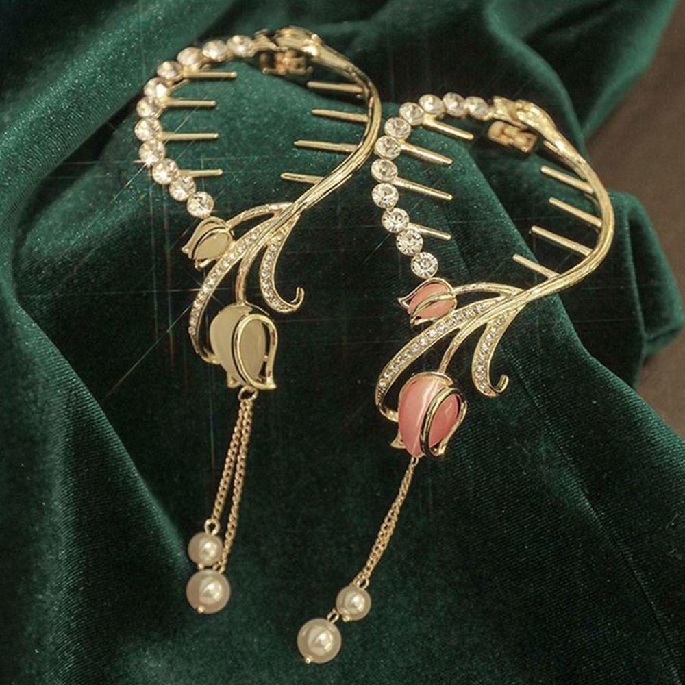 Mxbeauty Wanita Ponytail Gesper Trendi Manis Halus Imitasi Mutiara Tulip Ponytail Holder Berlian Imitasi Aksesori Rambut Gaya Korea Hair Clip