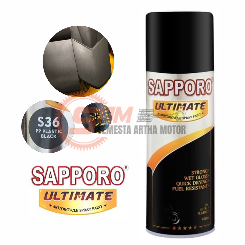 

Pilox Sapporo Ultimate PP Plastic Black S36 Cat Semprot Hitam Pilok Metal Plastik Aerosol Spray