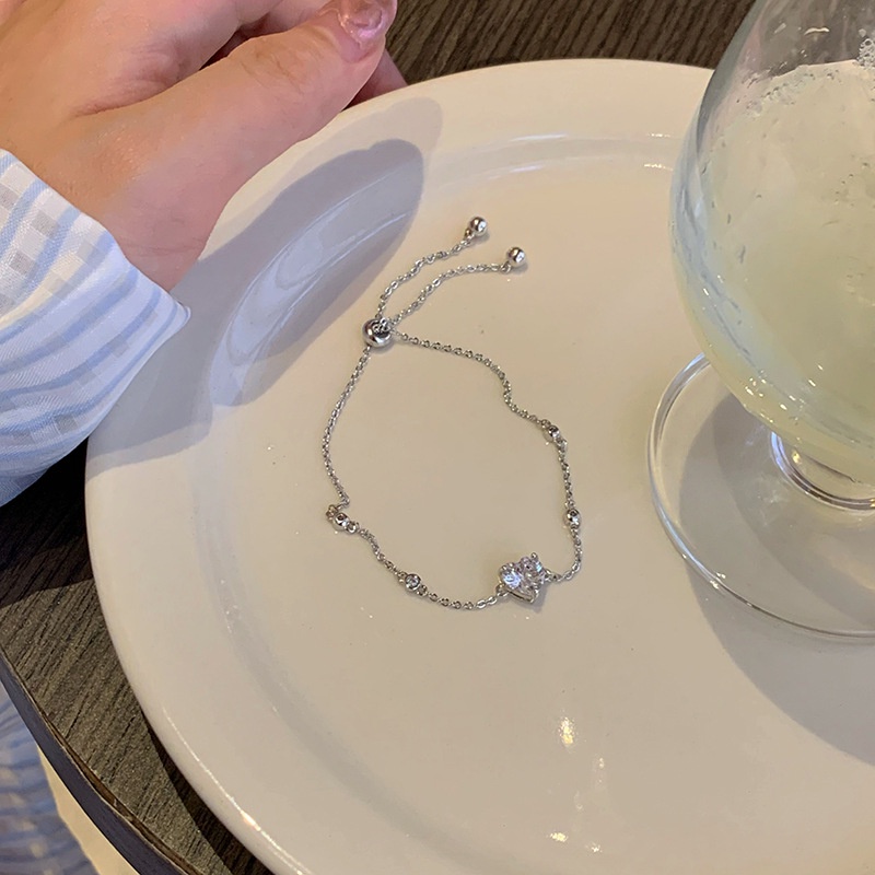 Gelang Hati Kristal Sederhana Gelang Serut Silver Zircon Untuk Aksesoris Perhiasan Wanita