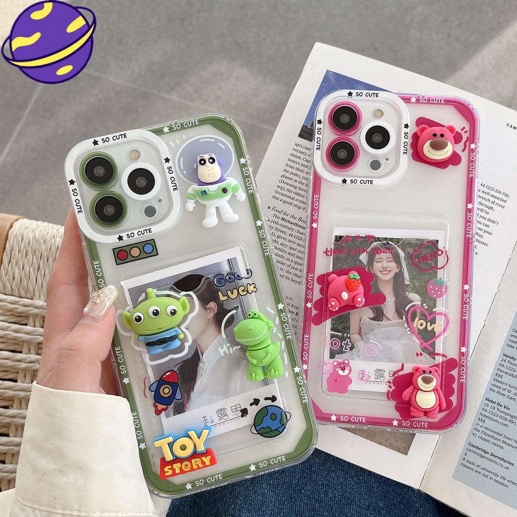 IPHONE Casing Kartun Strawberry Bear Cocok Untuk Iphone14 13 12 11 Pro X XS Max7 8 14 Plus XR Casing Kartu Transparan Soft Cover