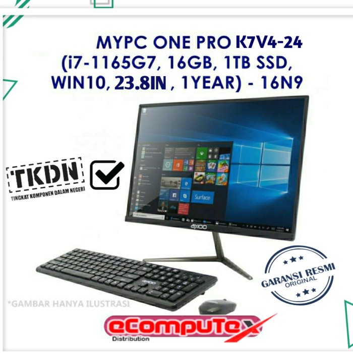 PC AIO AXIOO MYPC ONE PRO K7V4-24 (16N9) i7 6GB 1TB NVIDIA GTX1650 4GB 24&quot;HD GARANSI RESMI