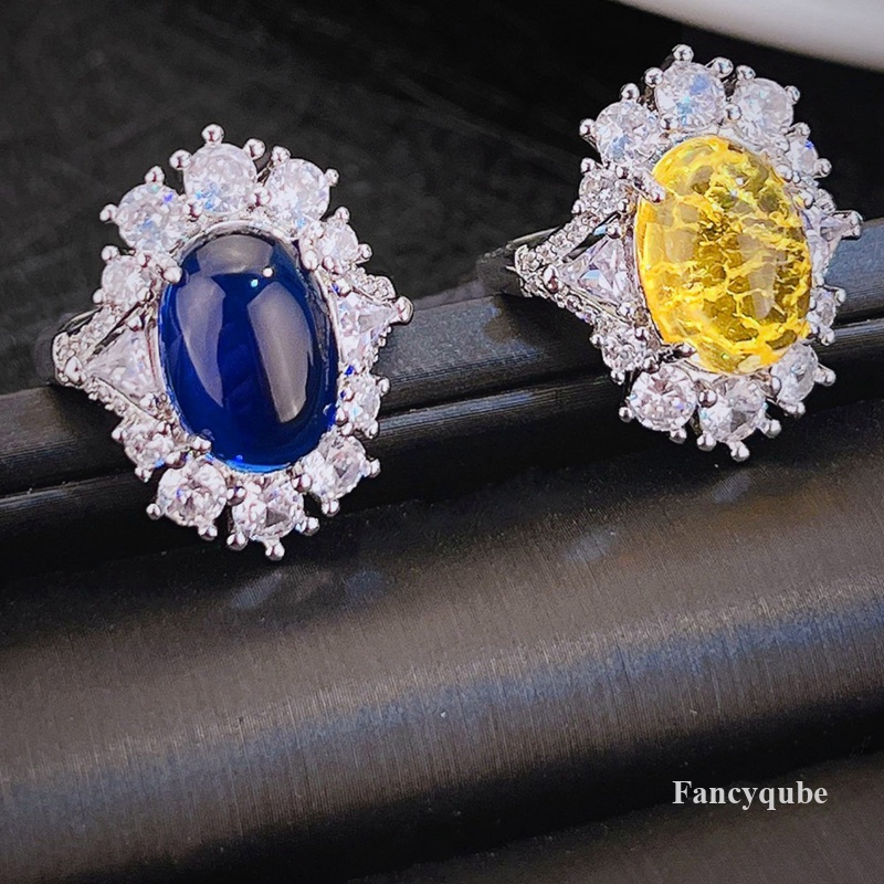 Cincin Emas Safir Kuning Biru Simulasi Royal Retro Mewah Gaya Perancis Baru Untuk Wanita Fashion Warna Perak Pernikahan Ring