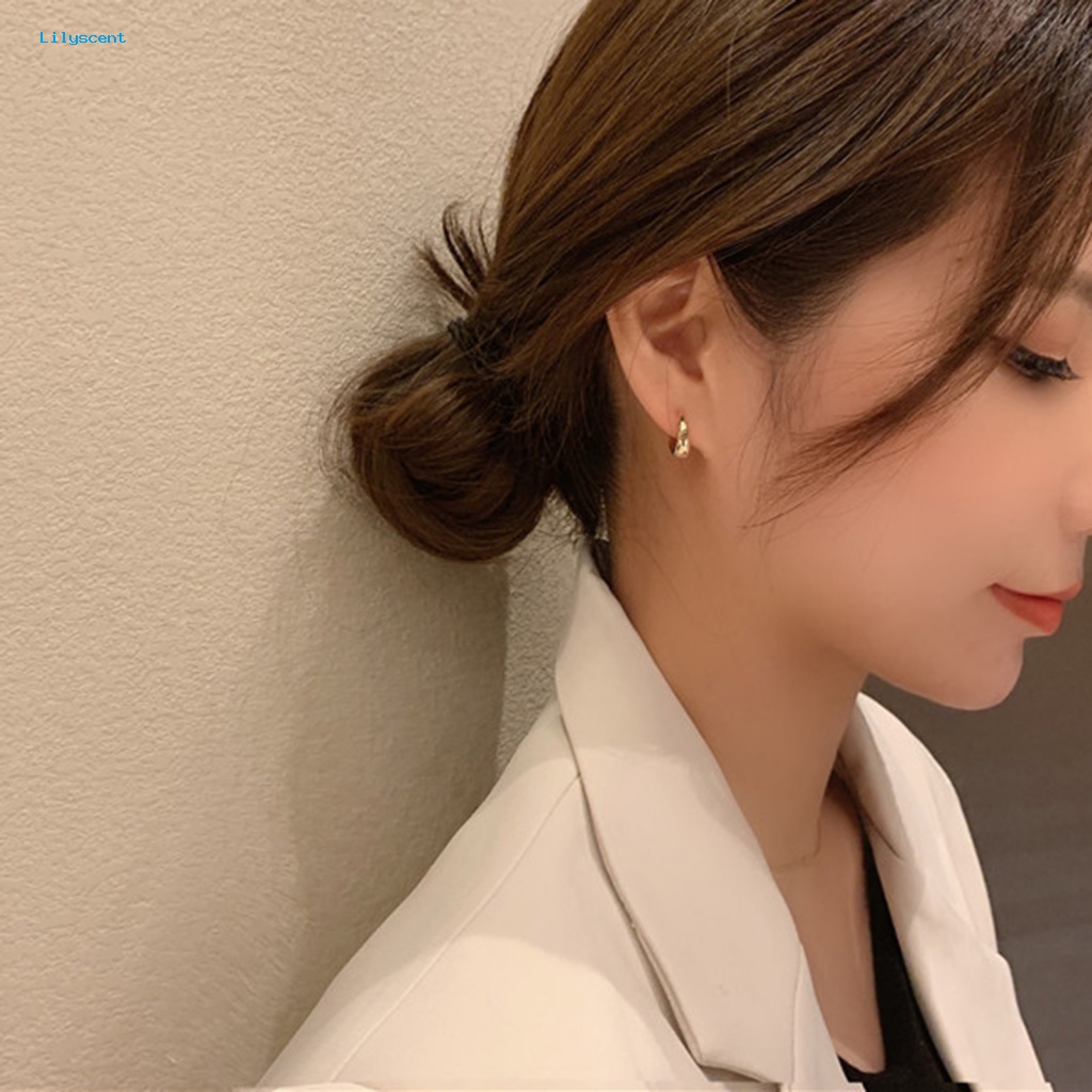 Lilyscent 1pasang Ornamen Jepit Telinga Aksesoris Pakaian Lingkaran Wanita Hoop Earrings Geometric