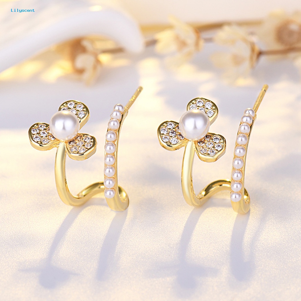 Lilyscent Fashion Jewelry Stud Earrings Untuk Pesta Berkilau Berlian Imitasi Bunga Telinga Studs U-shaped