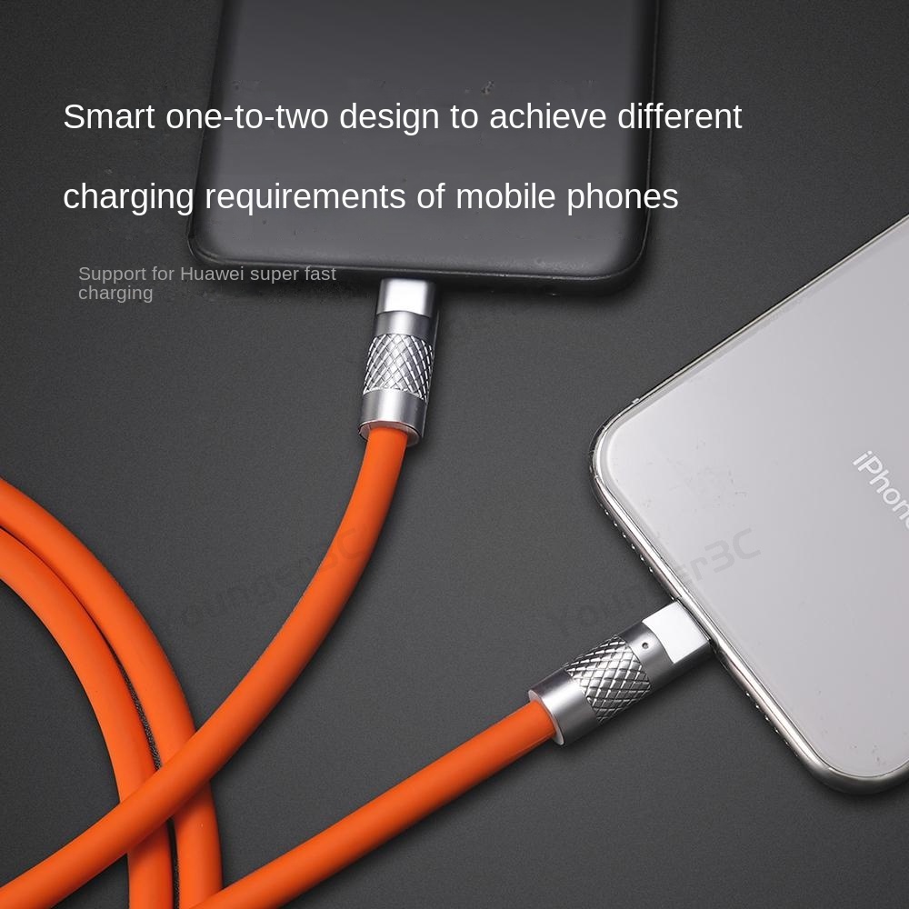 120w Dual Head Super Fast Charging Cord 2in1 Zinc Alloy Spring Telescopic Data Line 6A Flash Charging Extended Spring Cable Untuk ios Type C