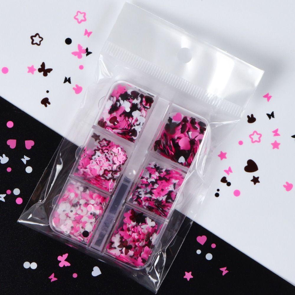 Mxbeauty Paku Glitters Hati Gadis Keren Hitam Dan Pink Kupu-Kupu Kelinci Manicure Hiasan