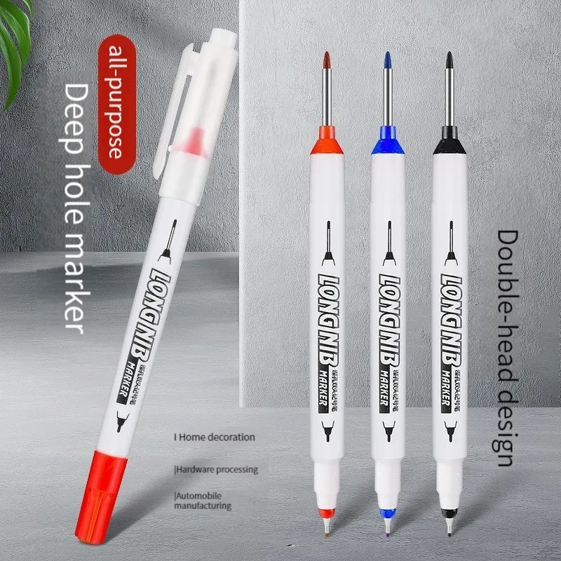 20mm Lubang Dalam Dipanjangkan Spidol Kepala Panjang Double Pen Deep Hole Marker Pen Serbaguna Logam Berlubang Alat Dekorasi Arsitek