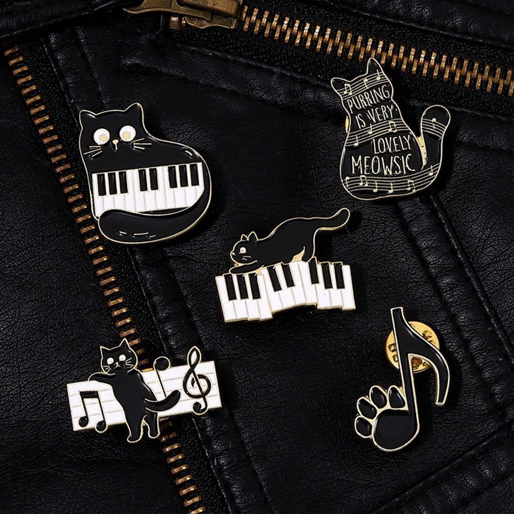 Agustin Wanita Kucing Bros Kasual Kartun Indah Piano Sweater Aksesoris Niche Desain Alloy Kitten Aksesori Pakaian
