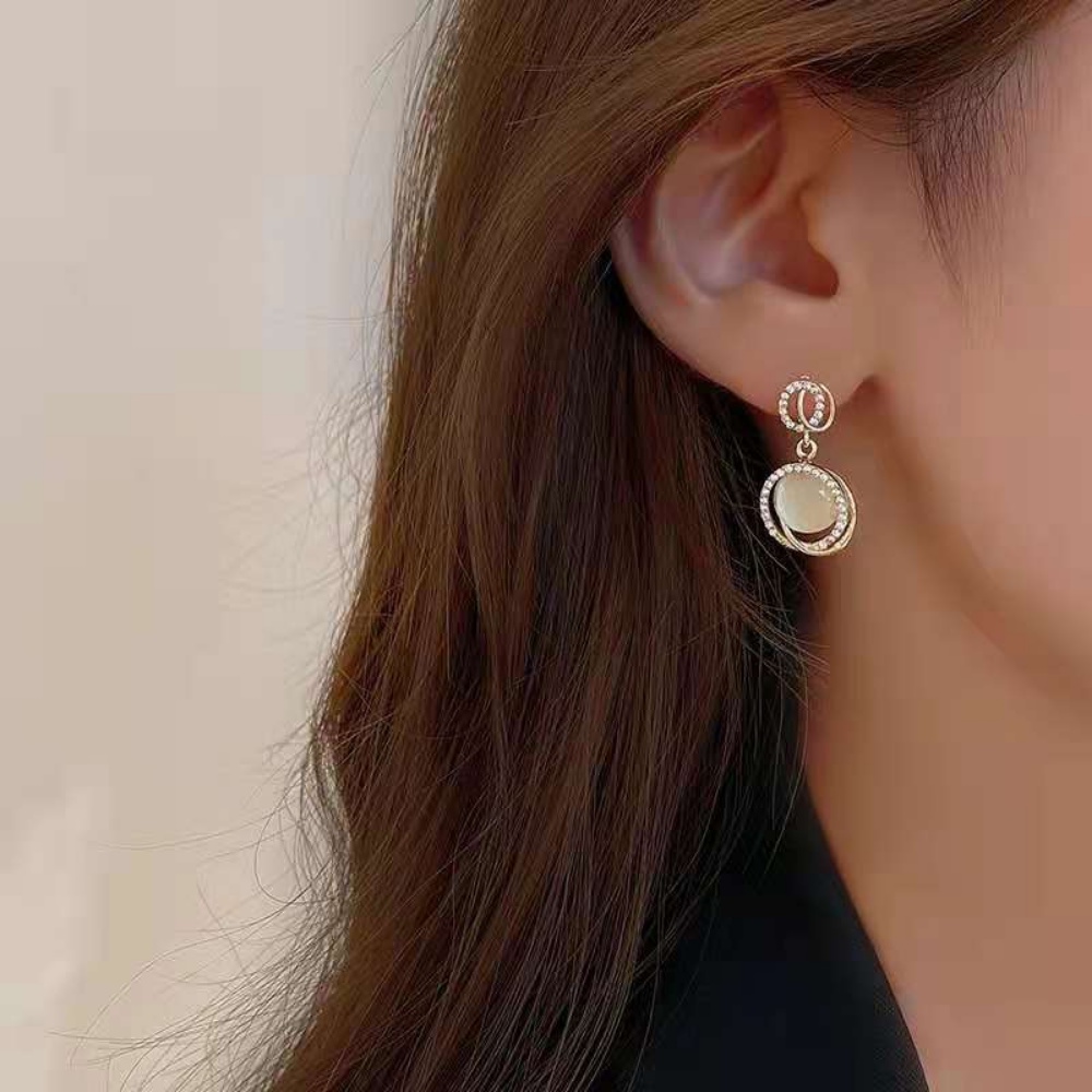 Deartiara Korea Selatan Anting Batu Mata Kucing 3D Anting Lingkaran Geometris Anting Gaya Fashion Baru Anting Dan Anting Untuk Wanita