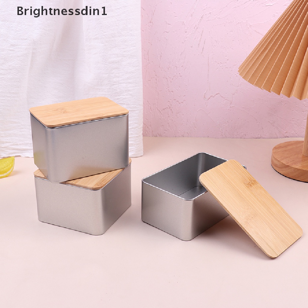 [Brightnessdin1] 1pc Kotak Besi Kosong Bulat Dengan Tutup Serat Kayu DIY Candy Storage Box Boutique