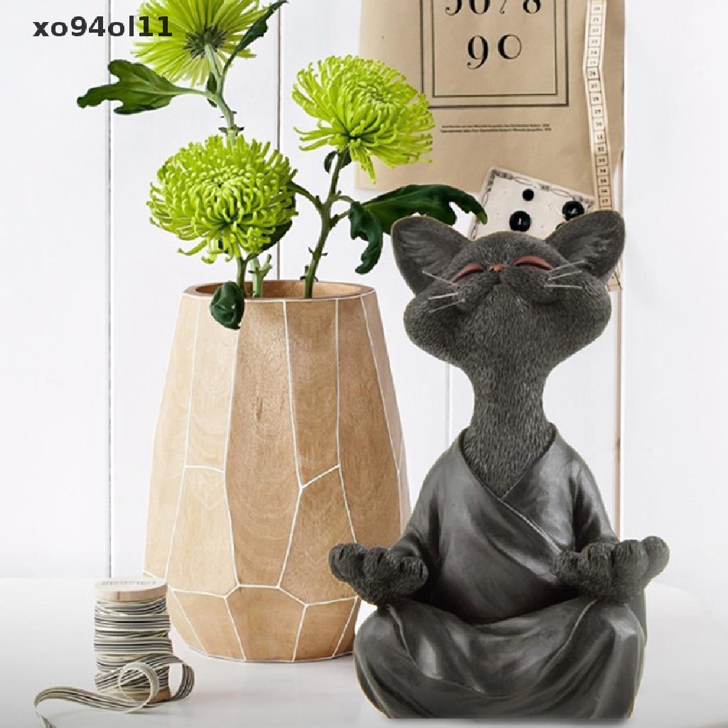 Patung Kucing Buddha Hitam XO Aneh Meditasi Yoga Koleksi Happy Cat OL