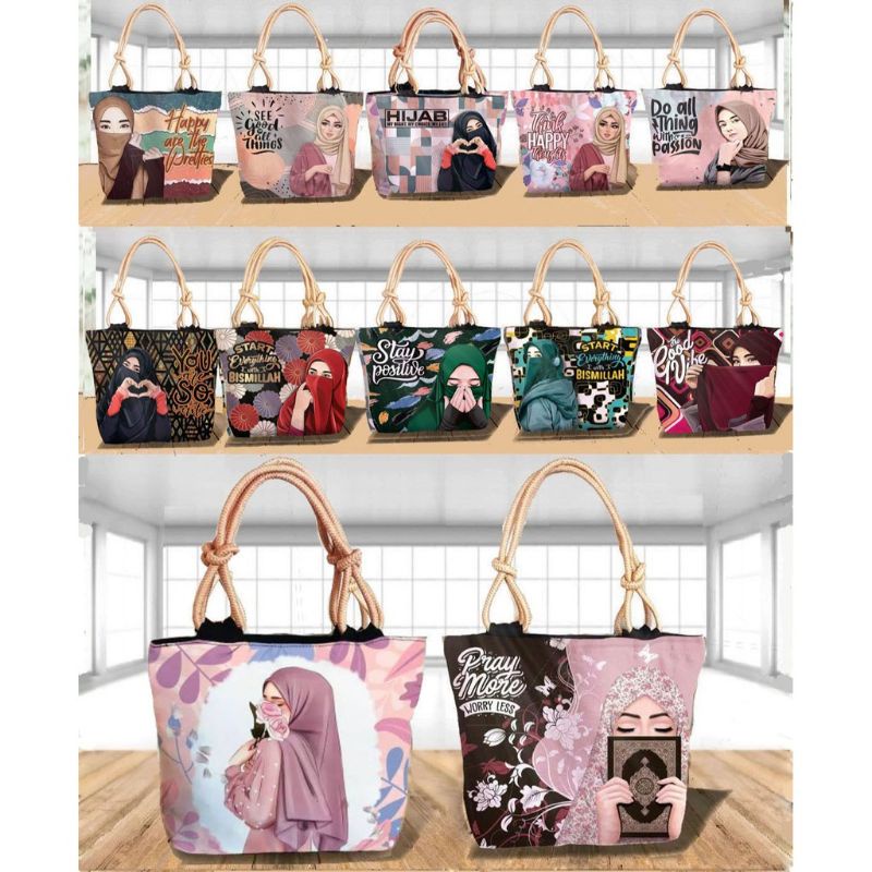 Tas shopping Tote Muslimah Tas Tali Sumbu arx2