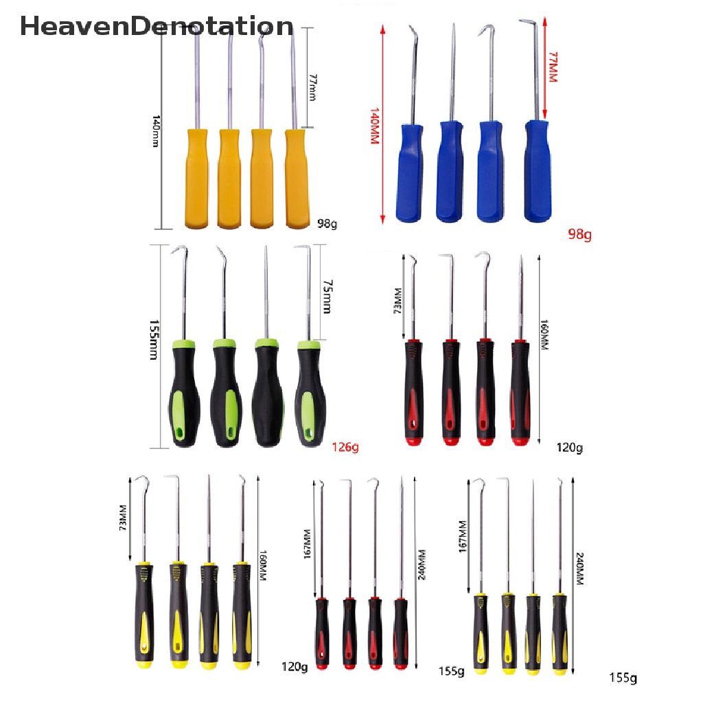 [HeavenDenotation] 4pcs Auto Car Pick and Hook Set O Ring Oil Seal Gasket Puller Remover Kerajinan HDV