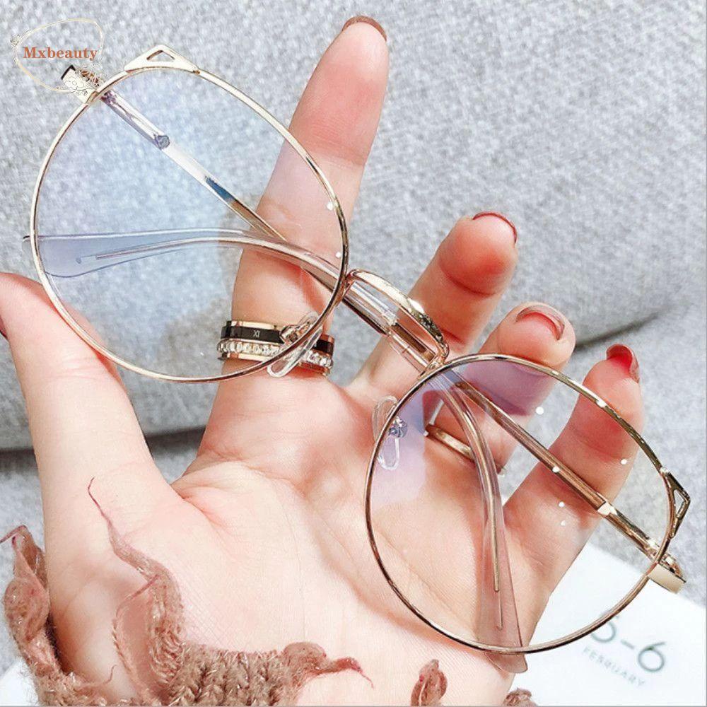 Mxbeauty Kacamata Anti Cahaya Biru Klasik Vintage Bentuk Telinga Kucing Frame Bingkai Logam Bulat Fashion Blue light blocking Komputer Eyeglasses