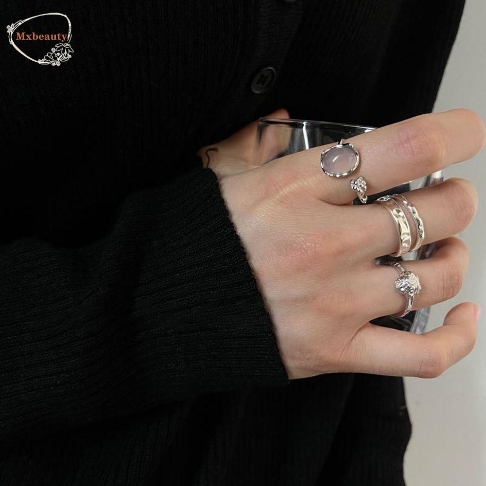 Mxbeauty Wanita Geometris Cincin Pasangan Adjustable Kepribadian Fashion Hadiah Hari Valentine Permata Punk Jari Gesper