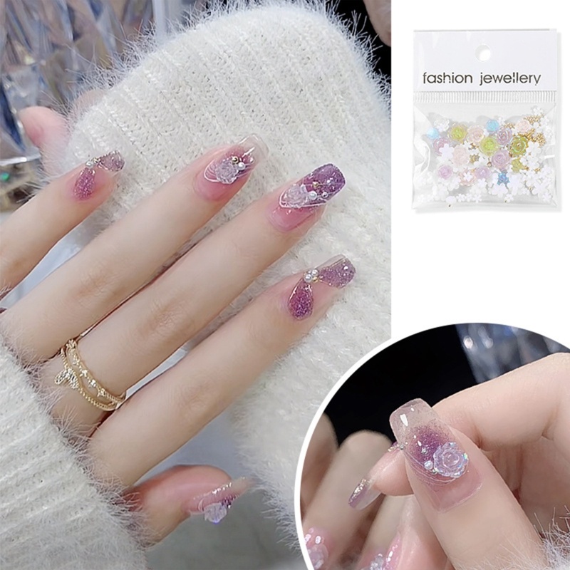 Siy 3D Pesona Kuku Lucu Auroras Camellia Resin AB Nail Art Perhiasan Bunga Elegan