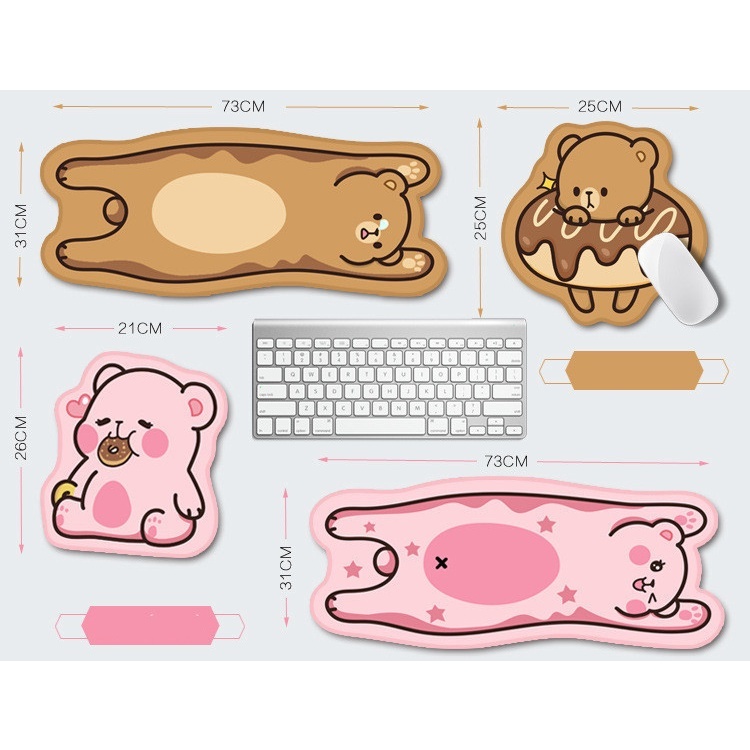 Bear Family Mouse Pad Brown Bear Alas Mouse Beruang Pink Alas Mouse Kartun Hewan Mouse Pad Oversized Mouse Pad