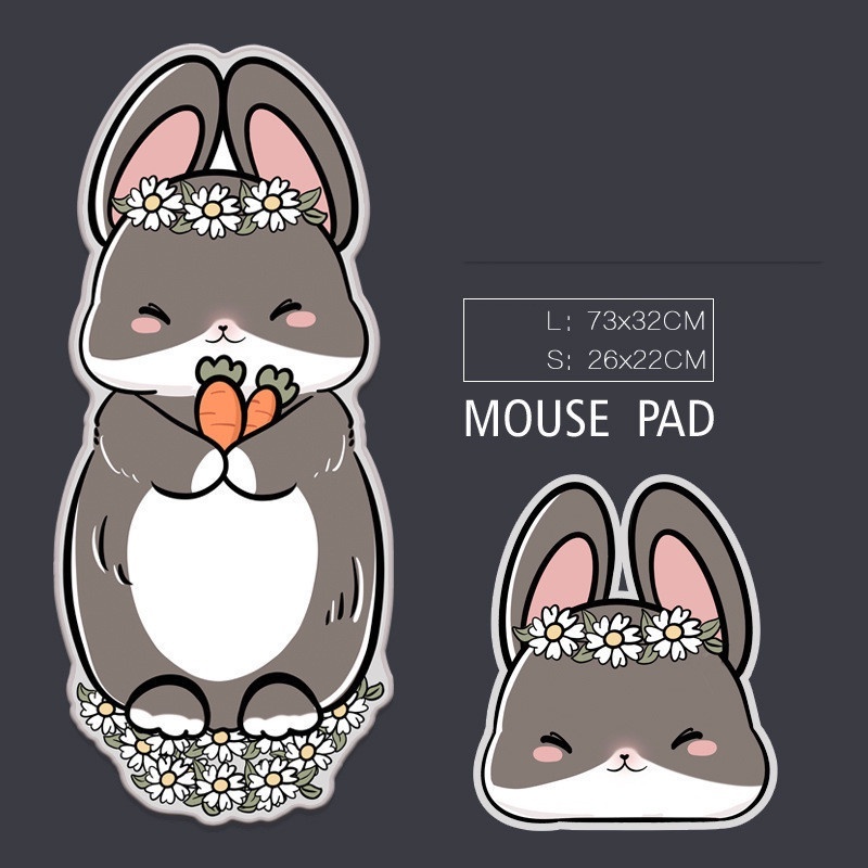 Grey Rabbit Family Mouse Pad Alas Tikus Kelinci Abu-Abu Kartun Hewan Mouse Pad Oversized Mouse Pad